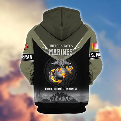 Premium US Veterans Zip Hoodie, Gifts For US Veterans, Gifts On Father's Day, Veterans Day.
