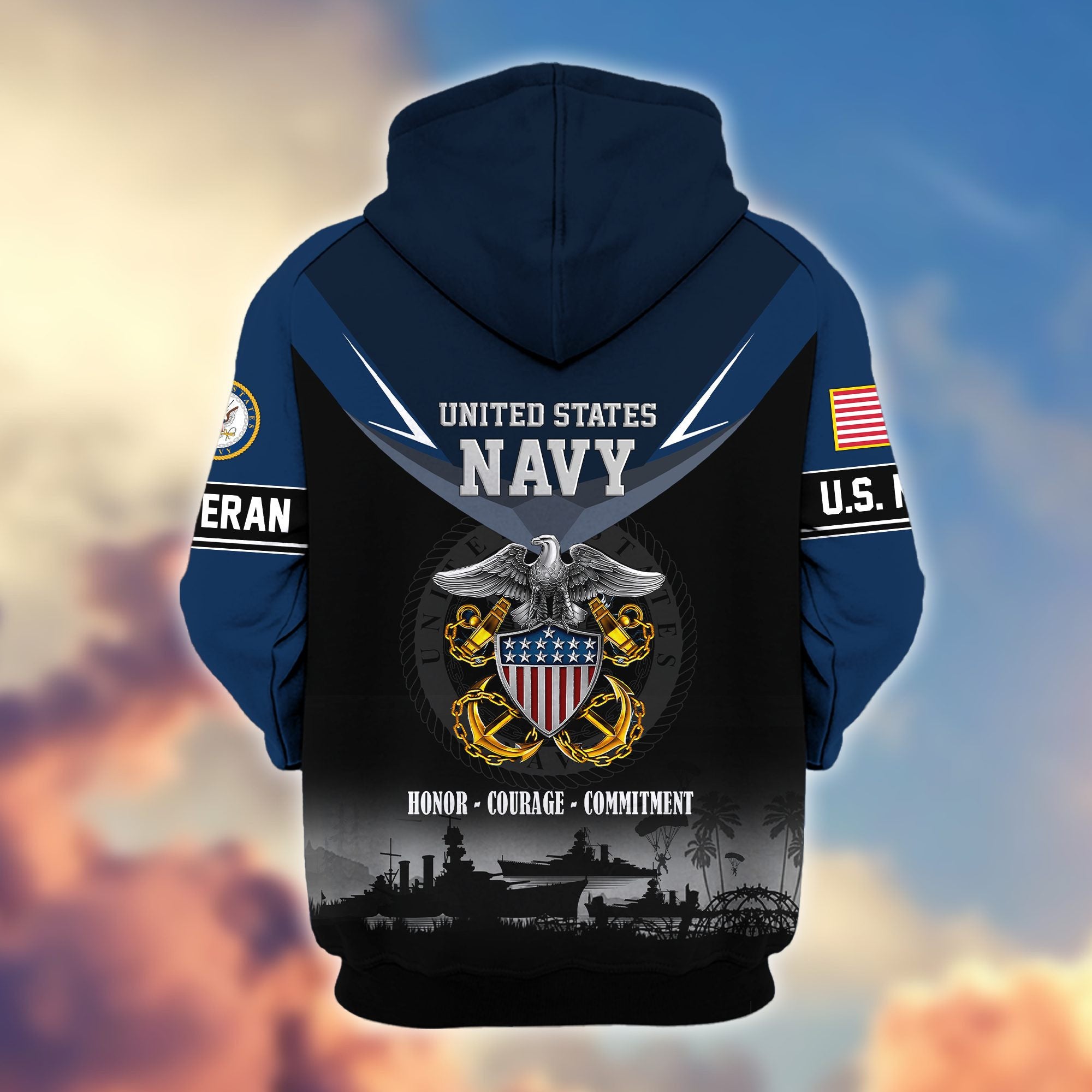 Premium US Veterans Zip Hoodie, Gifts For US Veterans, Gifts On Father's Day, Veterans Day.