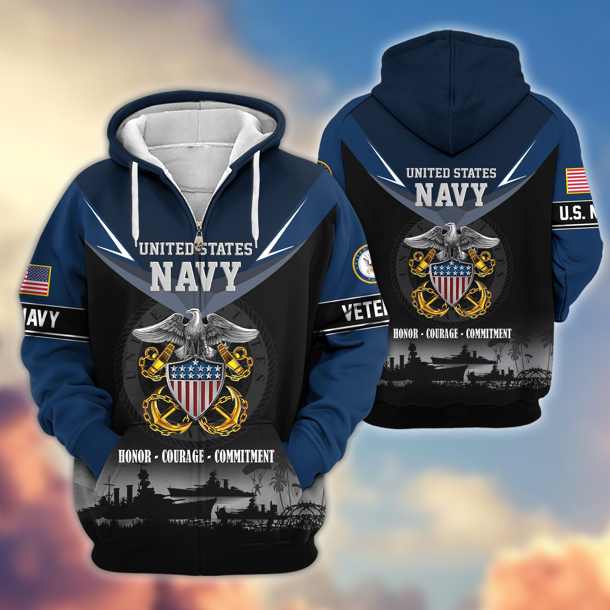 Premium US Veterans Zip Hoodie, Gifts For US Veterans, Gifts On Father's Day, Veterans Day.