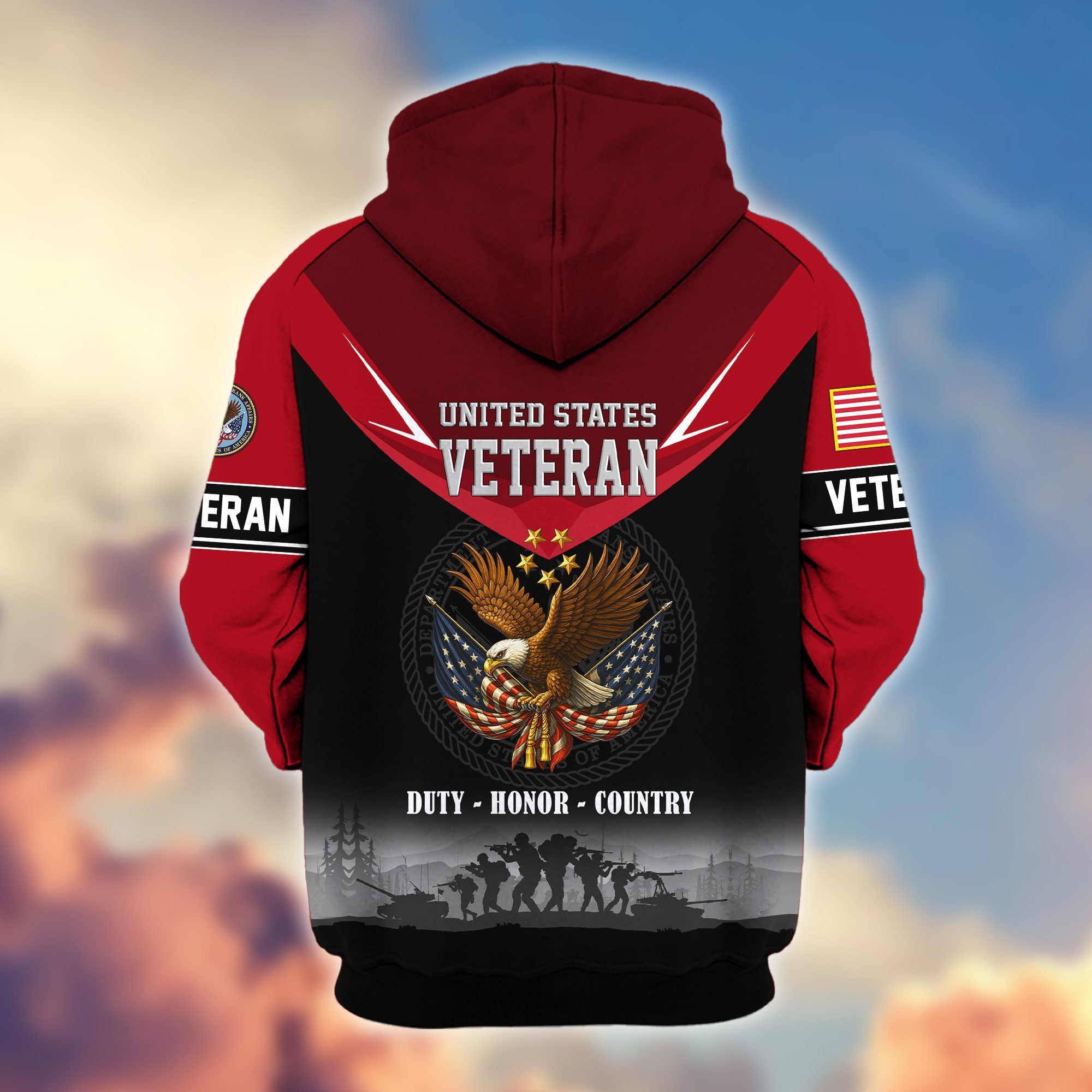 Premium US Veterans Zip Hoodie, Gifts For US Veterans, Gifts On Father's Day, Veterans Day.