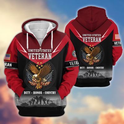 Premium US Veterans Zip Hoodie, Gifts For US Veterans, Gifts On Father's Day, Veterans Day.