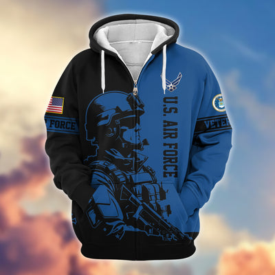 Premium US Veterans Zip Hoodie, Gifts For US Veterans, Gifts On Father's Day, Veterans Day.