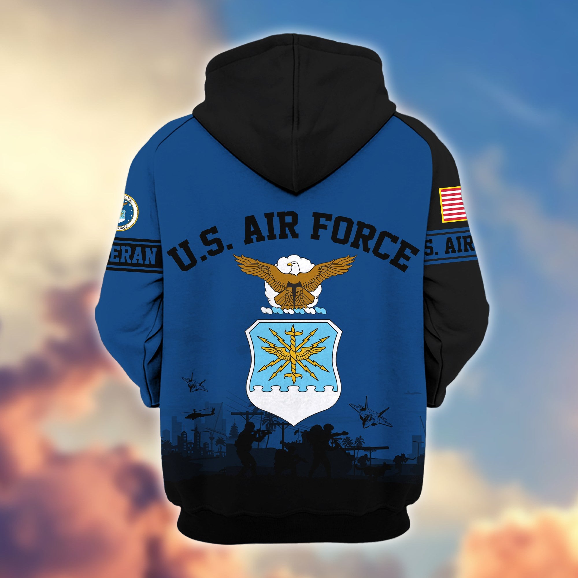 Premium US Veterans Zip Hoodie, Gifts For US Veterans, Gifts On Father's Day, Veterans Day.