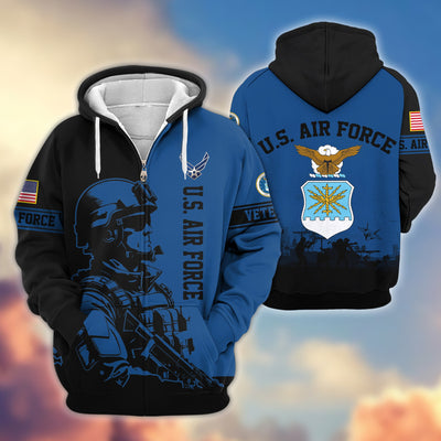 Premium US Veterans Zip Hoodie, Gifts For US Veterans, Gifts On Father's Day, Veterans Day.