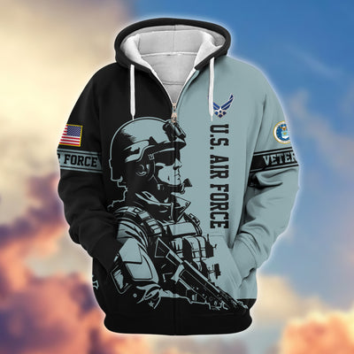 Premium US Veterans Zip Hoodie, Gifts For US Veterans, Gifts On Father's Day, Veterans Day.