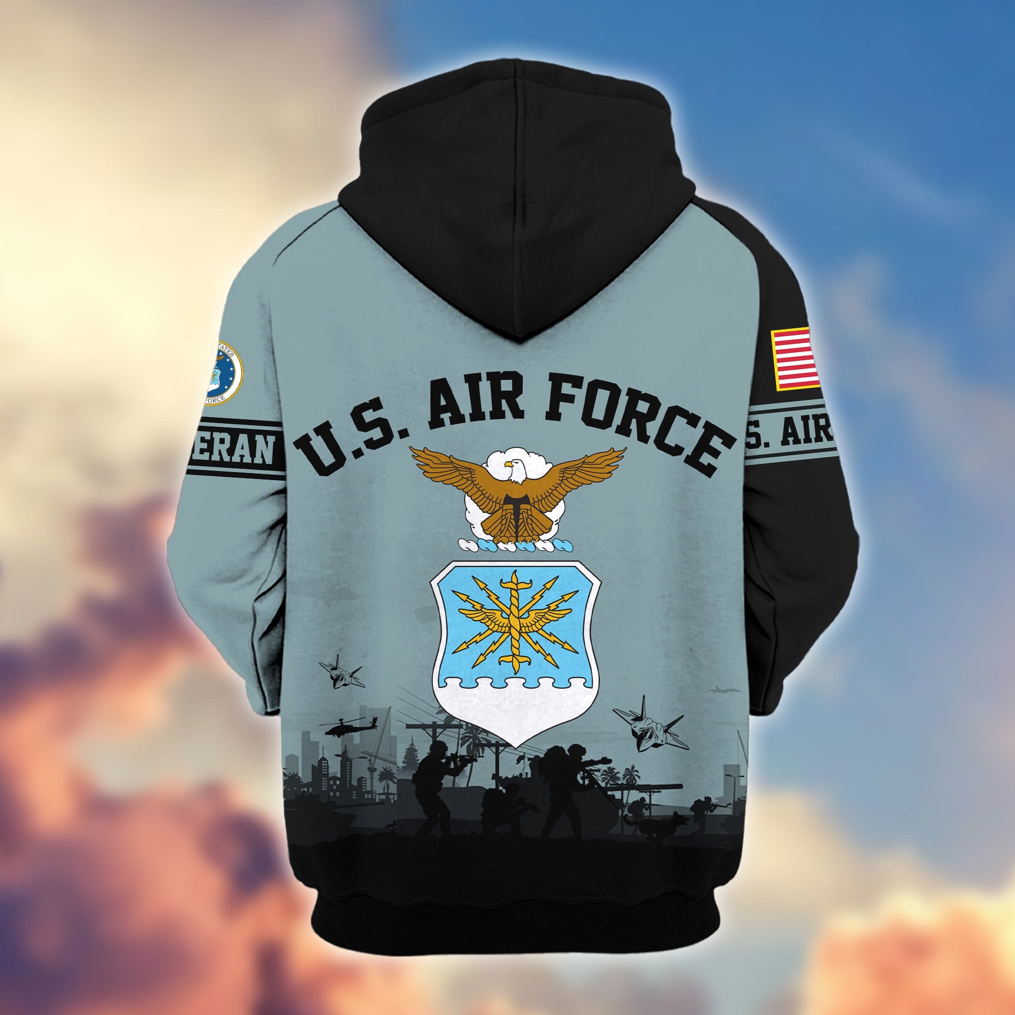 Premium US Veterans Zip Hoodie, Gifts For US Veterans, Gifts On Father's Day, Veterans Day.