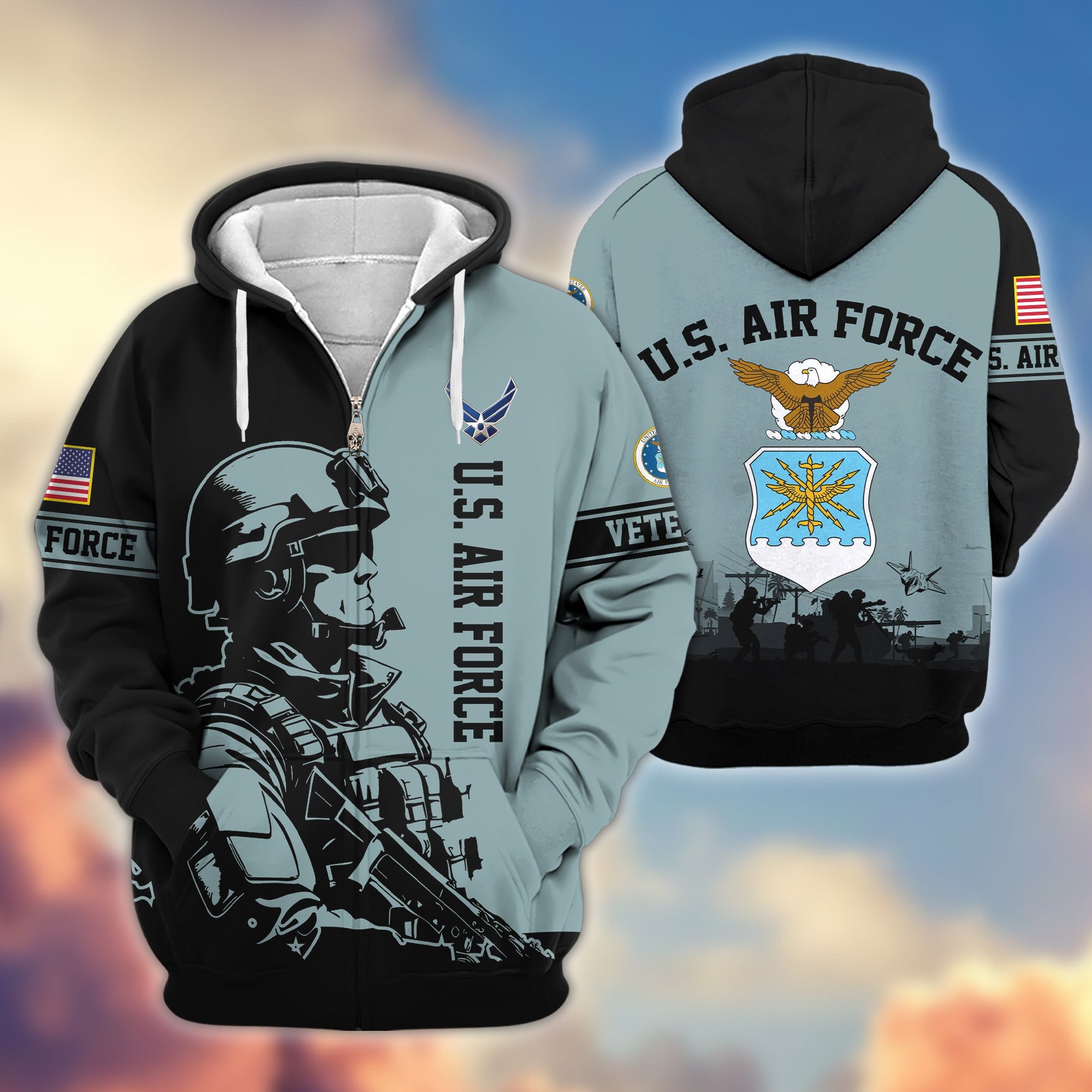 Premium US Veterans Zip Hoodie, Gifts For US Veterans, Gifts On Father's Day, Veterans Day.