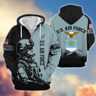 Premium US Veterans Zip Hoodie, Gifts For US Veterans, Gifts On Father's Day, Veterans Day.
