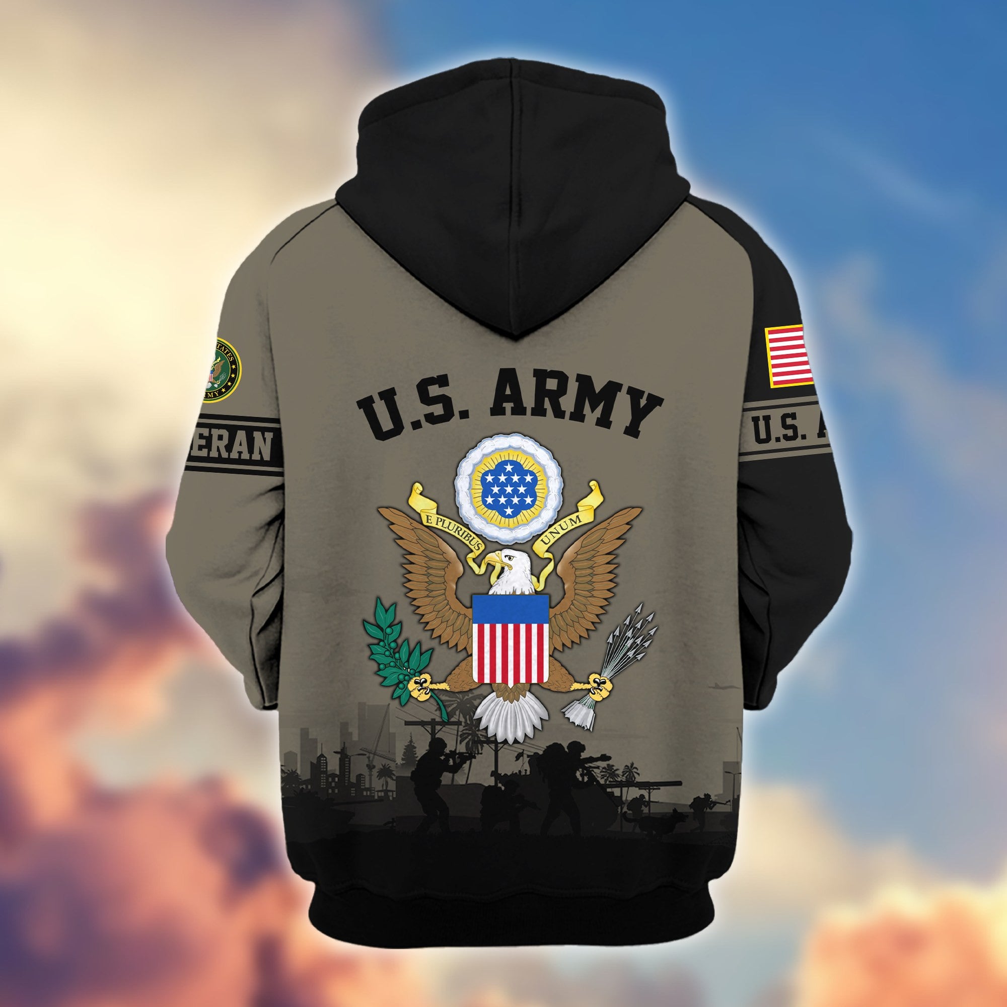 Premium US Veterans Zip Hoodie, Gifts For US Veterans, Gifts On Father's Day, Veterans Day.