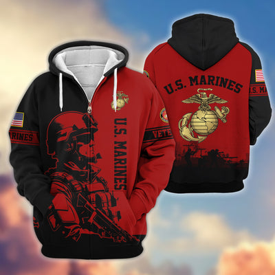 Premium US Veterans Zip Hoodie, Gifts For US Veterans, Gifts On Father's Day, Veterans Day.