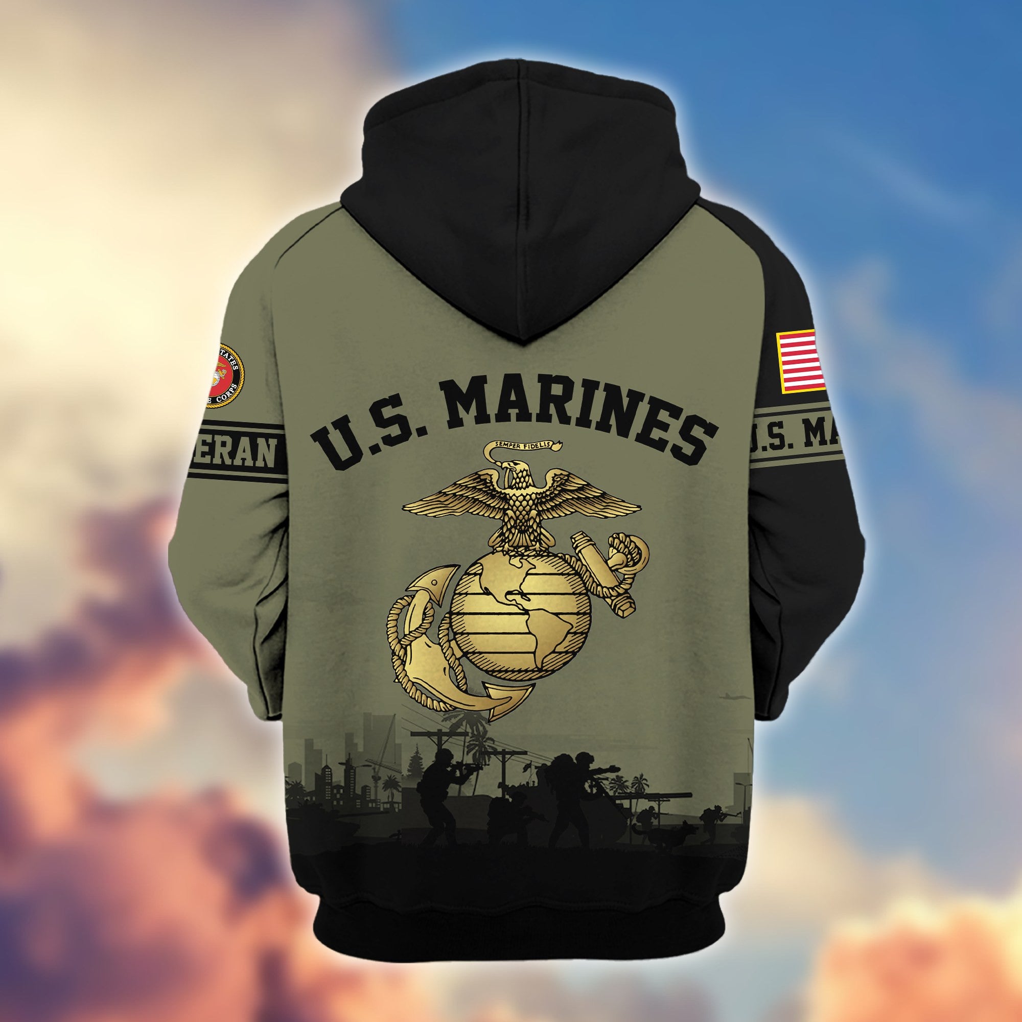 Premium US Veterans Zip Hoodie, Gifts For US Veterans, Gifts On Father's Day, Veterans Day.