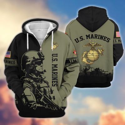 Premium US Veterans Zip Hoodie, Gifts For US Veterans, Gifts On Father's Day, Veterans Day.