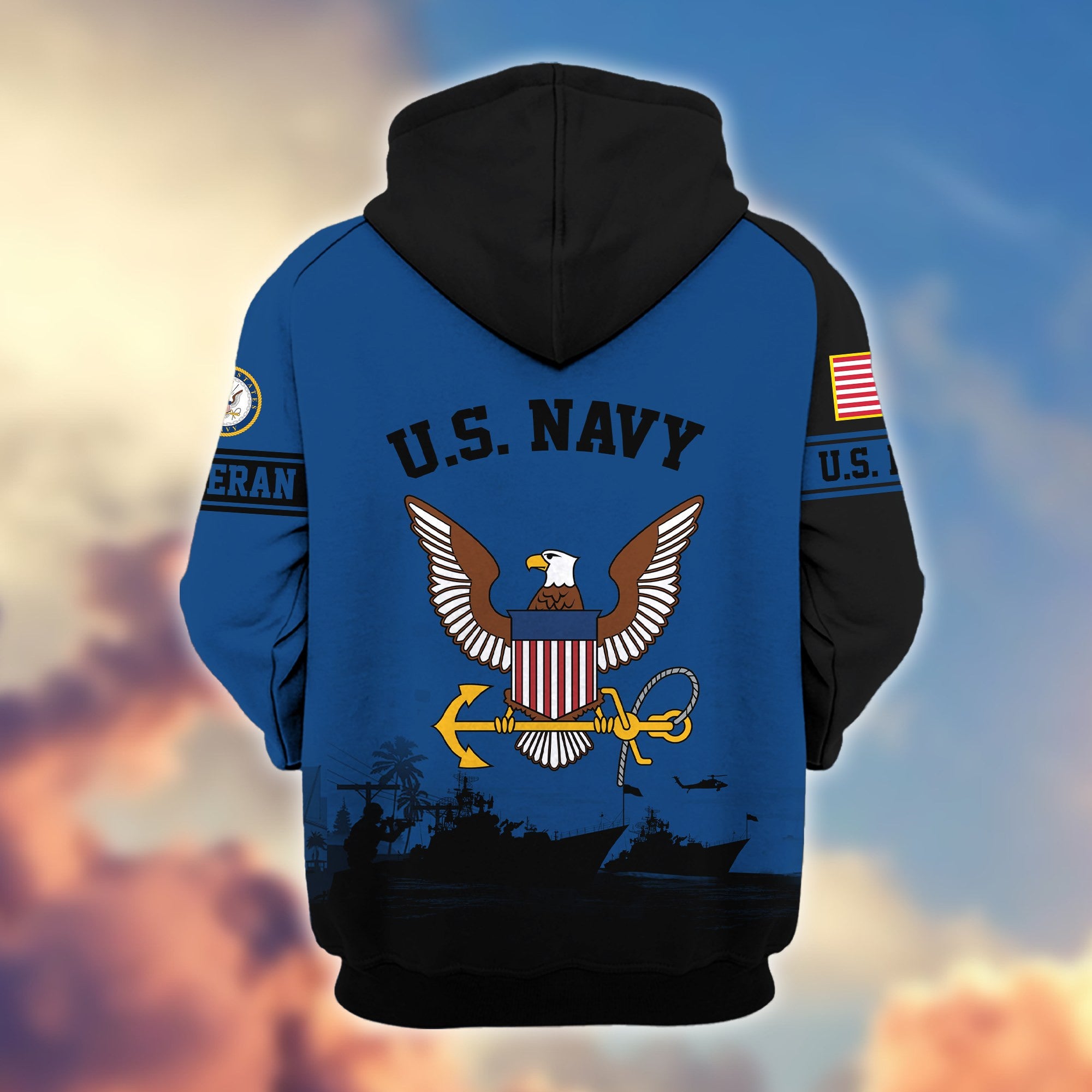 Premium US Veterans Zip Hoodie, Gifts For US Veterans, Gifts On Father's Day, Veterans Day.