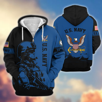 Premium US Veterans Zip Hoodie, Gifts For US Veterans, Gifts On Father's Day, Veterans Day.