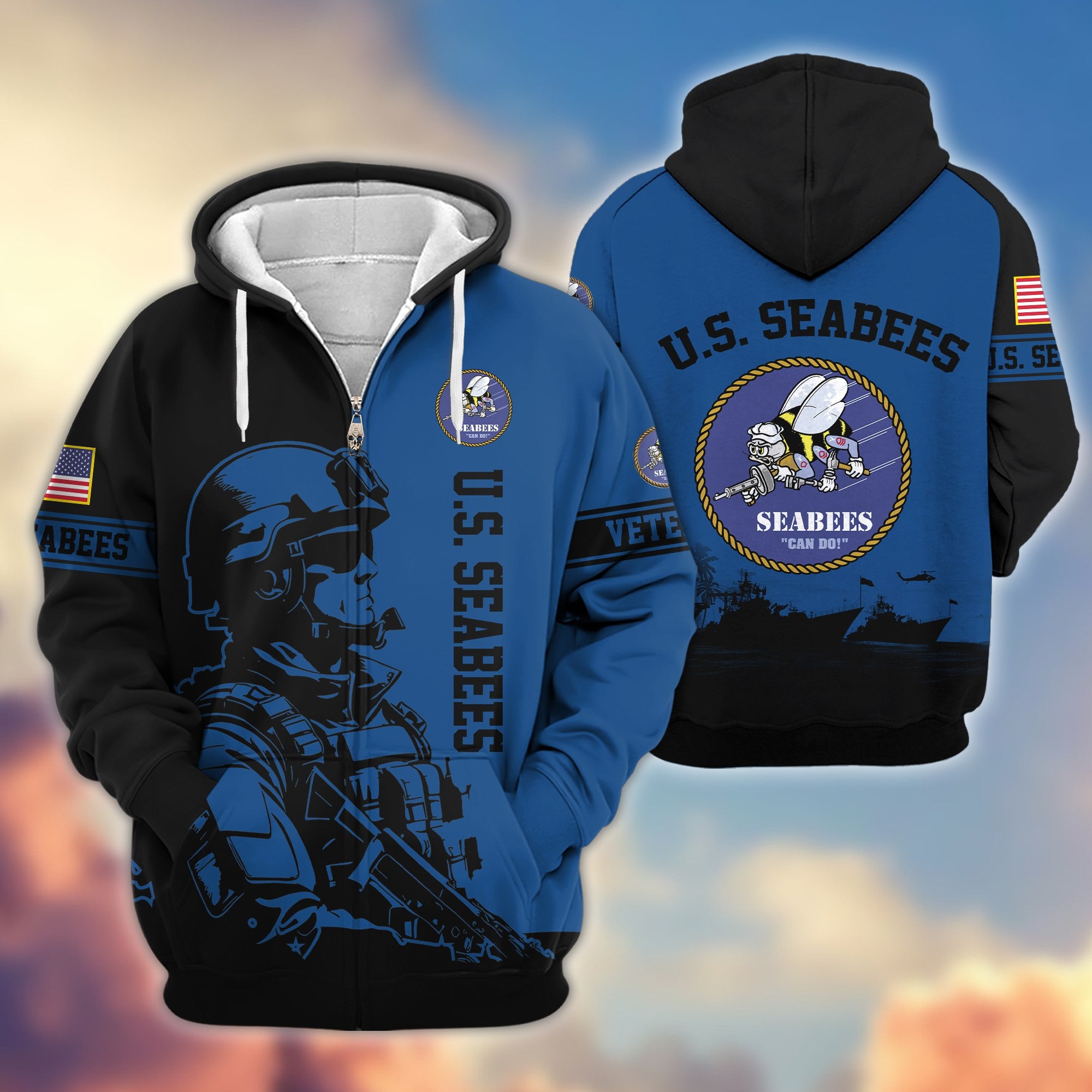 Premium US Veterans Zip Hoodie, Gifts For US Veterans, Gifts On Father's Day, Veterans Day.