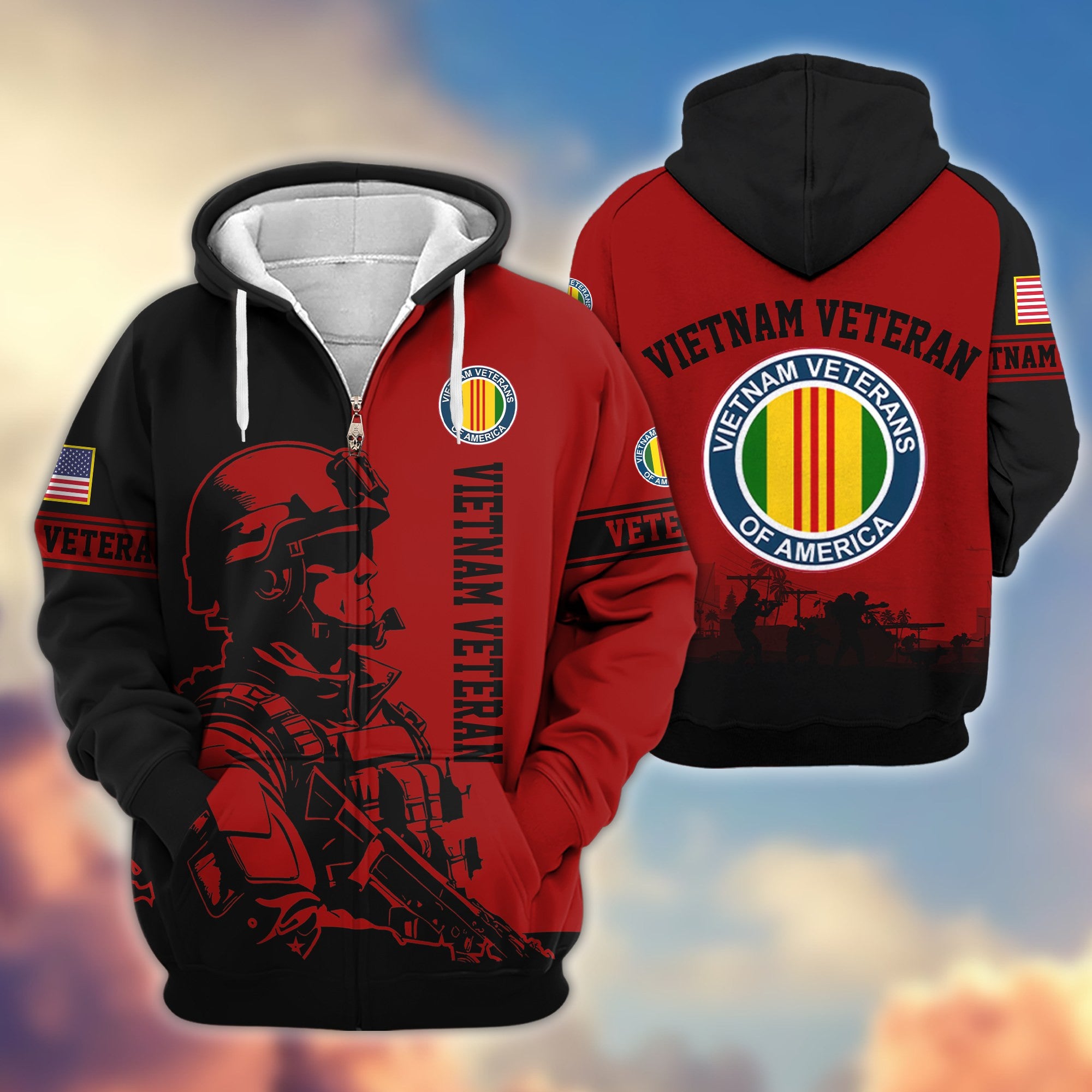 Premium US Veterans Zip Hoodie, Gifts For US Veterans, Gifts On Father's Day, Veterans Day.