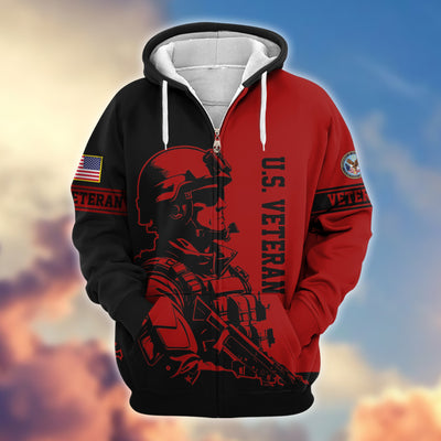 Premium US Veterans Zip Hoodie, Gifts For US Veterans, Gifts On Father's Day, Veterans Day.