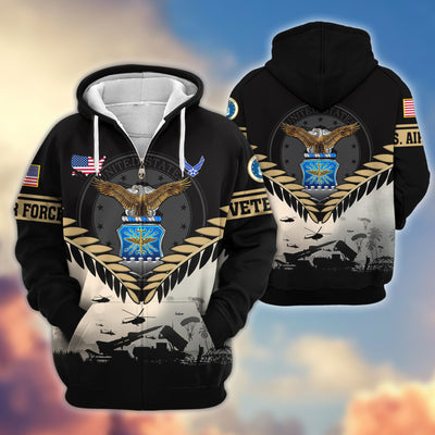 Premium US Veterans Zip Hoodie, Gifts For US Veterans, Gifts On Father's Day, Veterans Day.