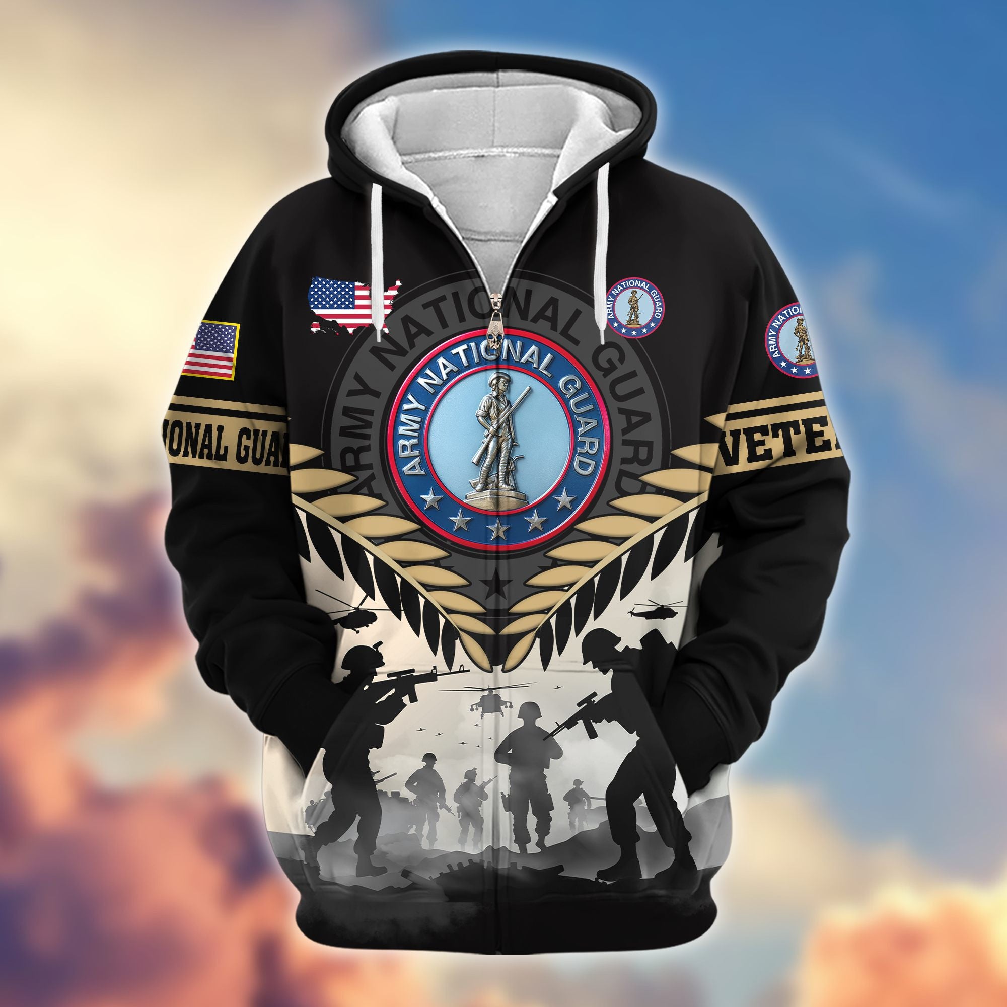 Premium US Veterans Zip Hoodie, Gifts For US Veterans, Gifts On Father's Day, Veterans Day.