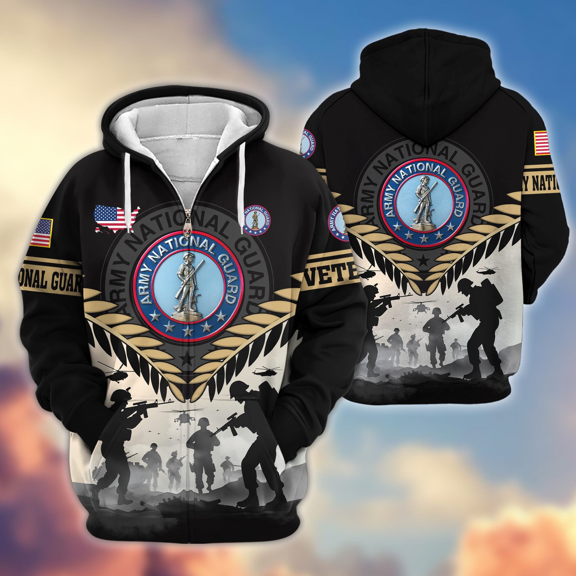 Premium US Veterans Zip Hoodie, Gifts For US Veterans, Gifts On Father's Day, Veterans Day.