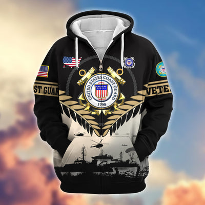 Premium US Veterans Zip Hoodie, Gifts For US Veterans, Gifts On Father's Day, Veterans Day.