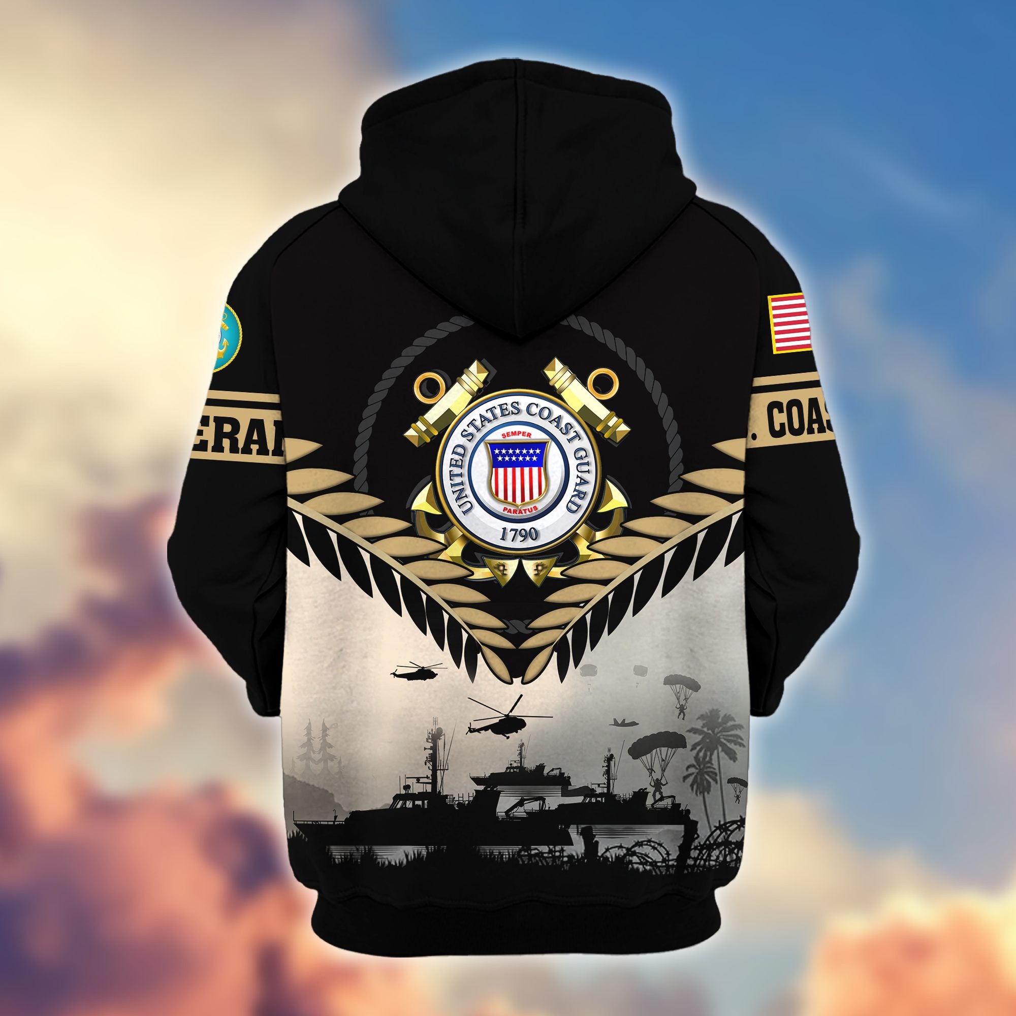 Premium US Veterans Zip Hoodie, Gifts For US Veterans, Gifts On Father's Day, Veterans Day.