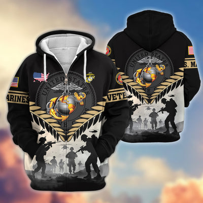 Premium US Veterans Zip Hoodie, Gifts For US Veterans, Gifts On Father's Day, Veterans Day.