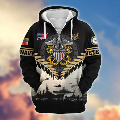 Premium US Veterans Zip Hoodie, Gifts For US Veterans, Gifts On Father's Day, Veterans Day.