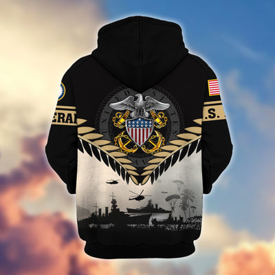 Premium US Veterans Zip Hoodie, Gifts For US Veterans, Gifts On Father's Day, Veterans Day.