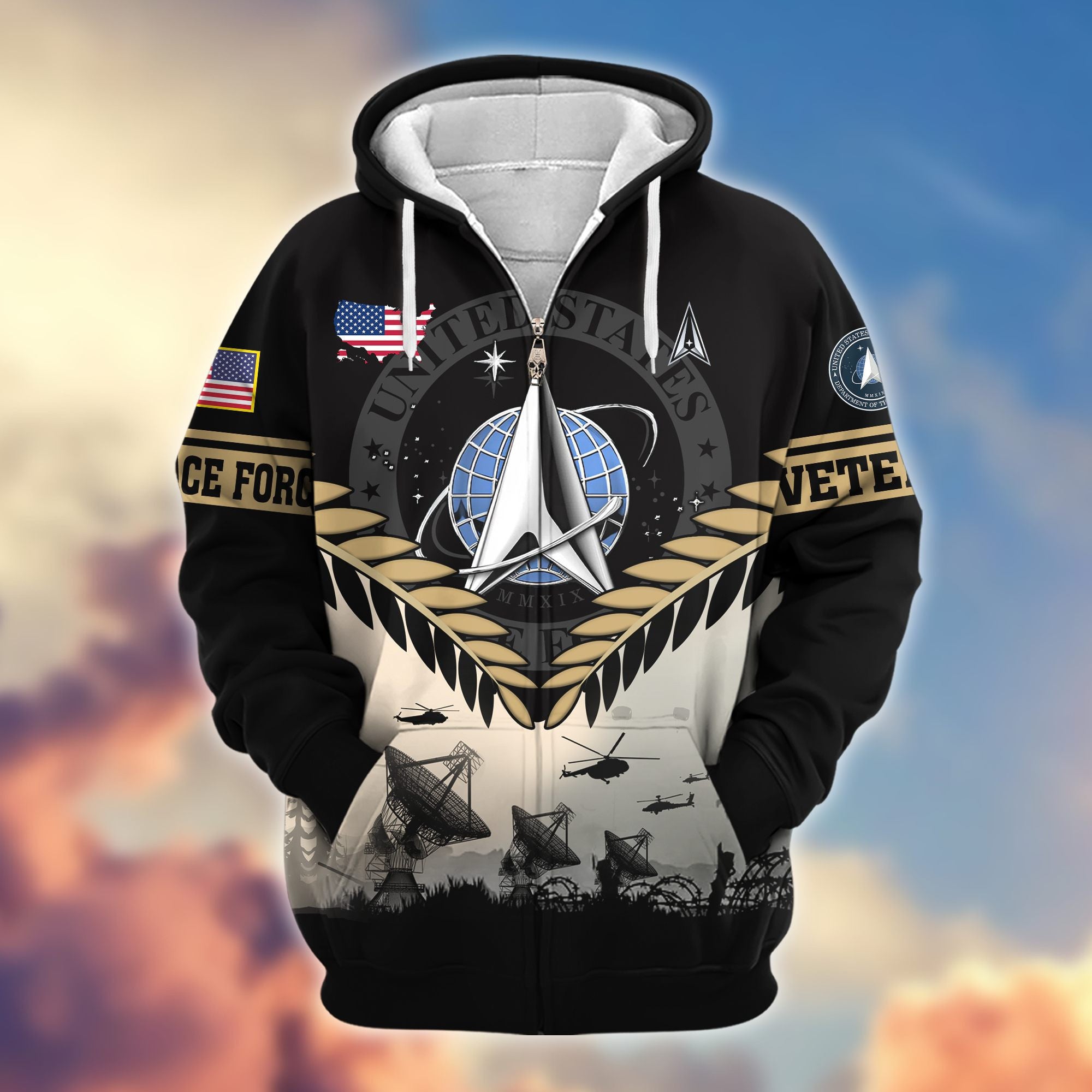 Premium US Veterans Zip Hoodie, Gifts For US Veterans, Gifts On Father's Day, Veterans Day.