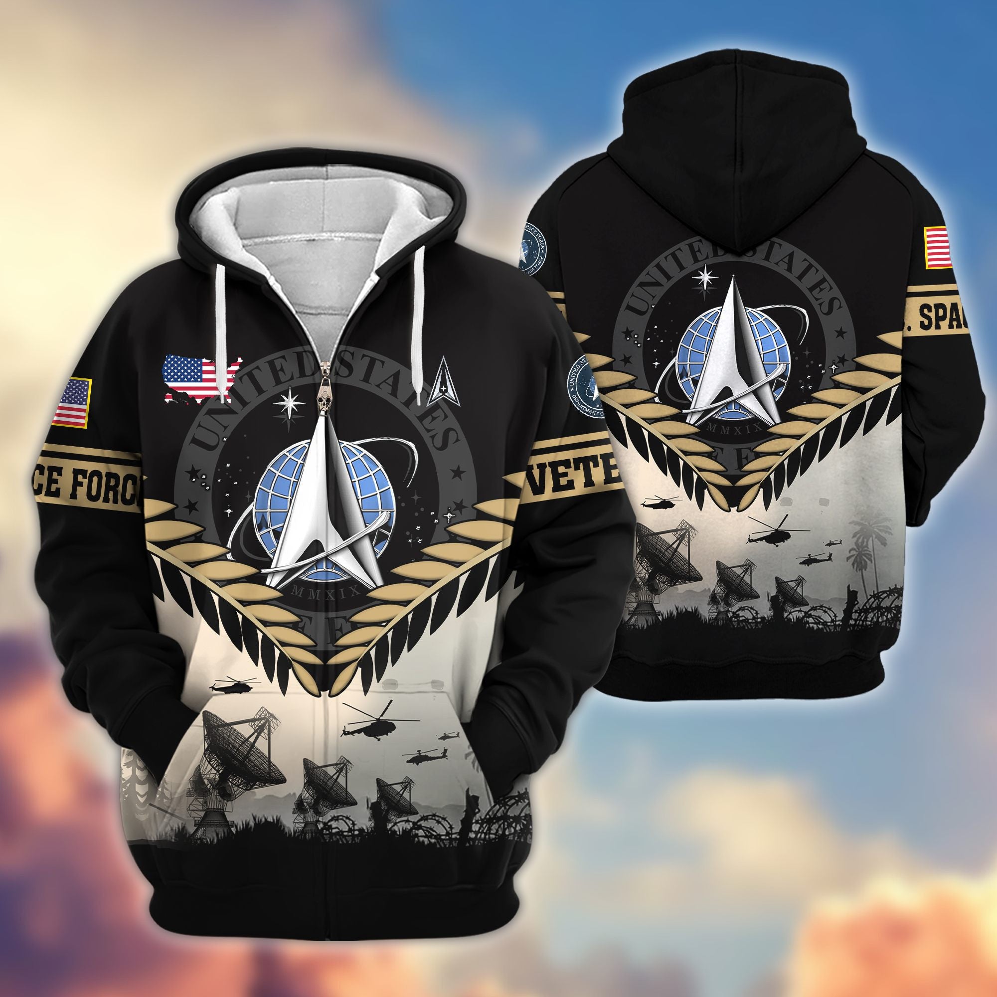 Premium US Veterans Zip Hoodie, Gifts For US Veterans, Gifts On Father's Day, Veterans Day.