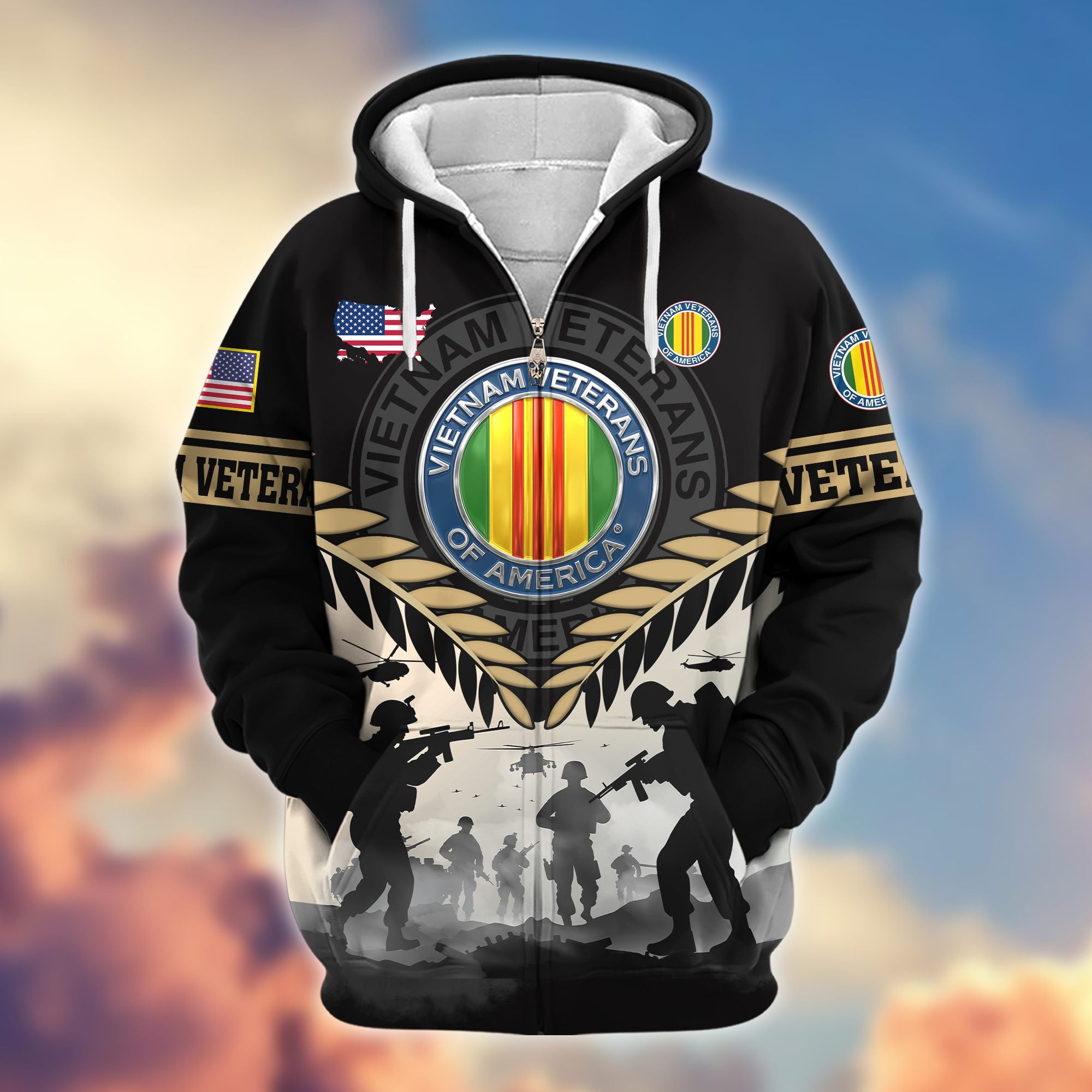 Premium US Veterans Zip Hoodie, Gifts For US Veterans, Gifts On Father's Day, Veterans Day.