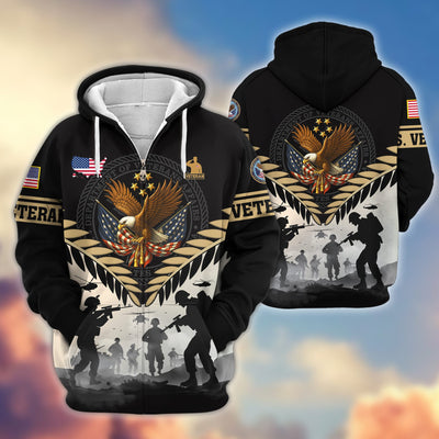 Premium US Veterans Zip Hoodie, Gifts For US Veterans, Gifts On Father's Day, Veterans Day.