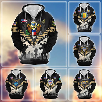 Premium US Veterans Zip Hoodie, Gifts For US Veterans, Gifts On Father's Day, Veterans Day.