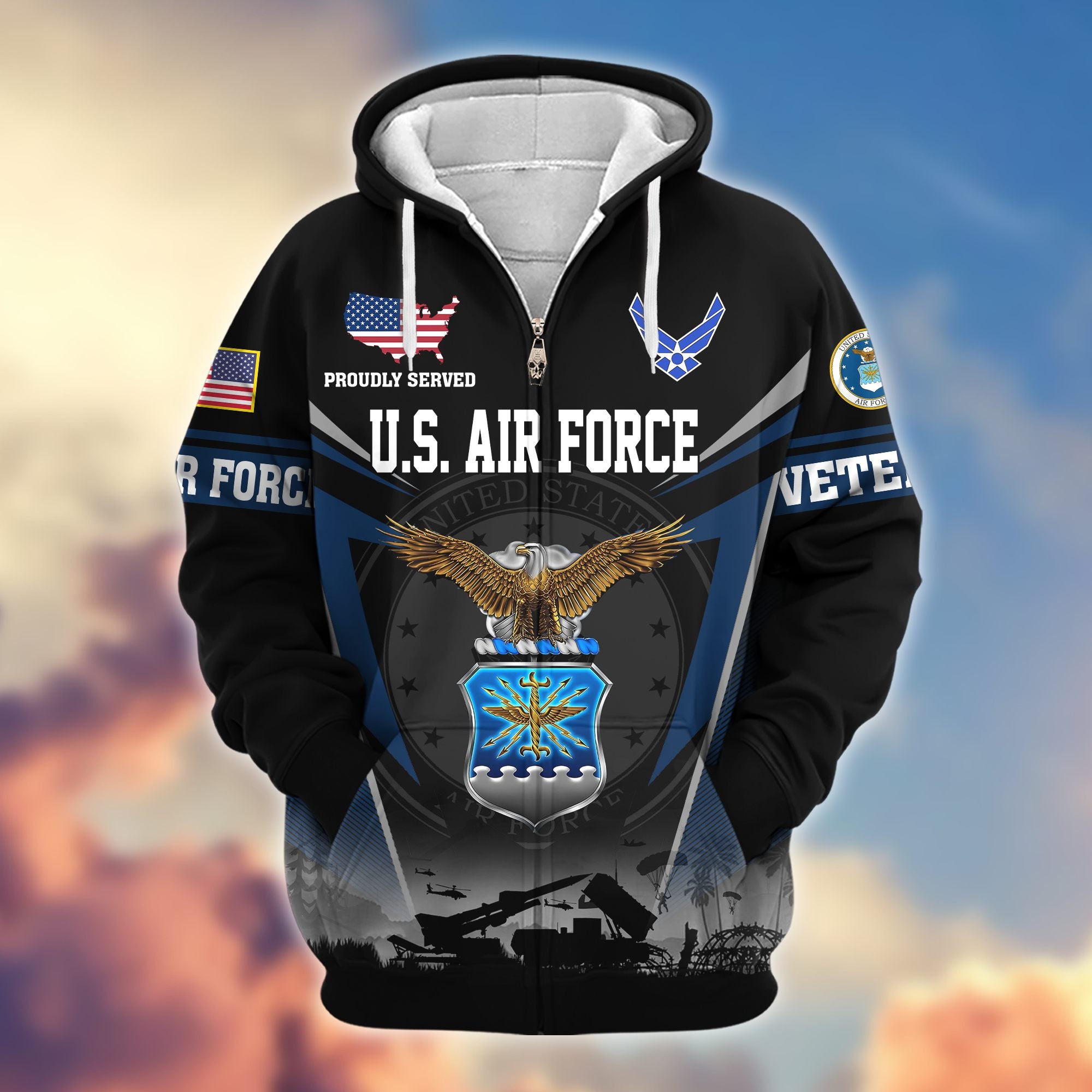 Premium US Veterans Zip Hoodie, Gifts For US Veterans, Gifts On Father's Day, Veterans Day.