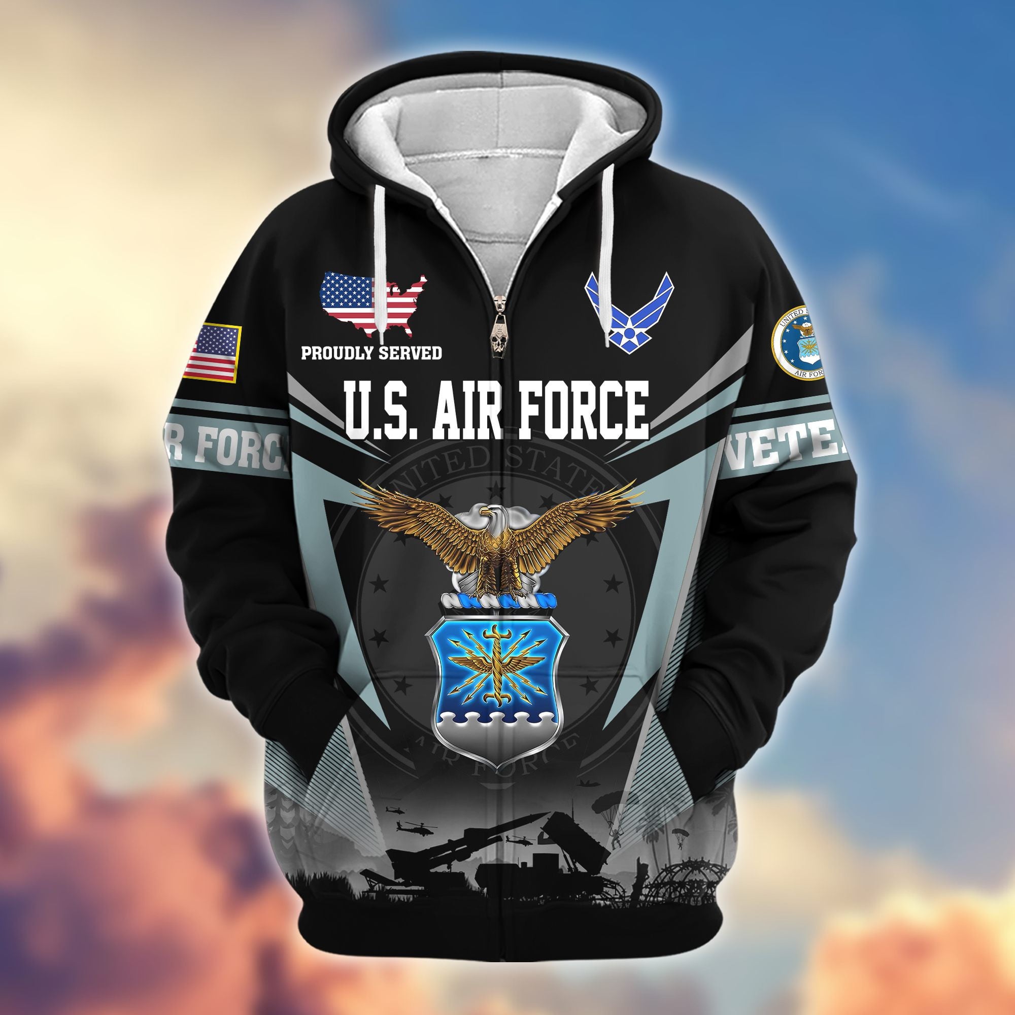 Premium US Veterans Zip Hoodie, Gifts For US Veterans, Gifts On Father's Day, Veterans Day.