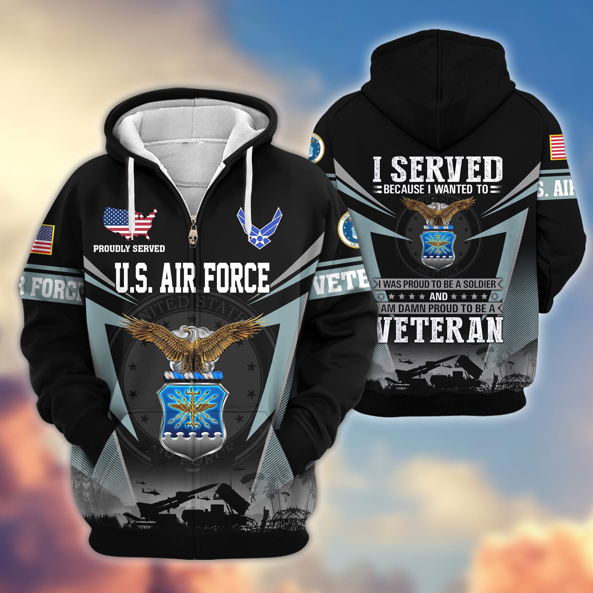 Premium US Veterans Zip Hoodie, Gifts For US Veterans, Gifts On Father's Day, Veterans Day.