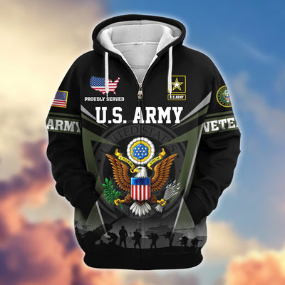 Premium US Veterans Zip Hoodie, Gifts For US Veterans, Gifts On Father's Day, Veterans Day.