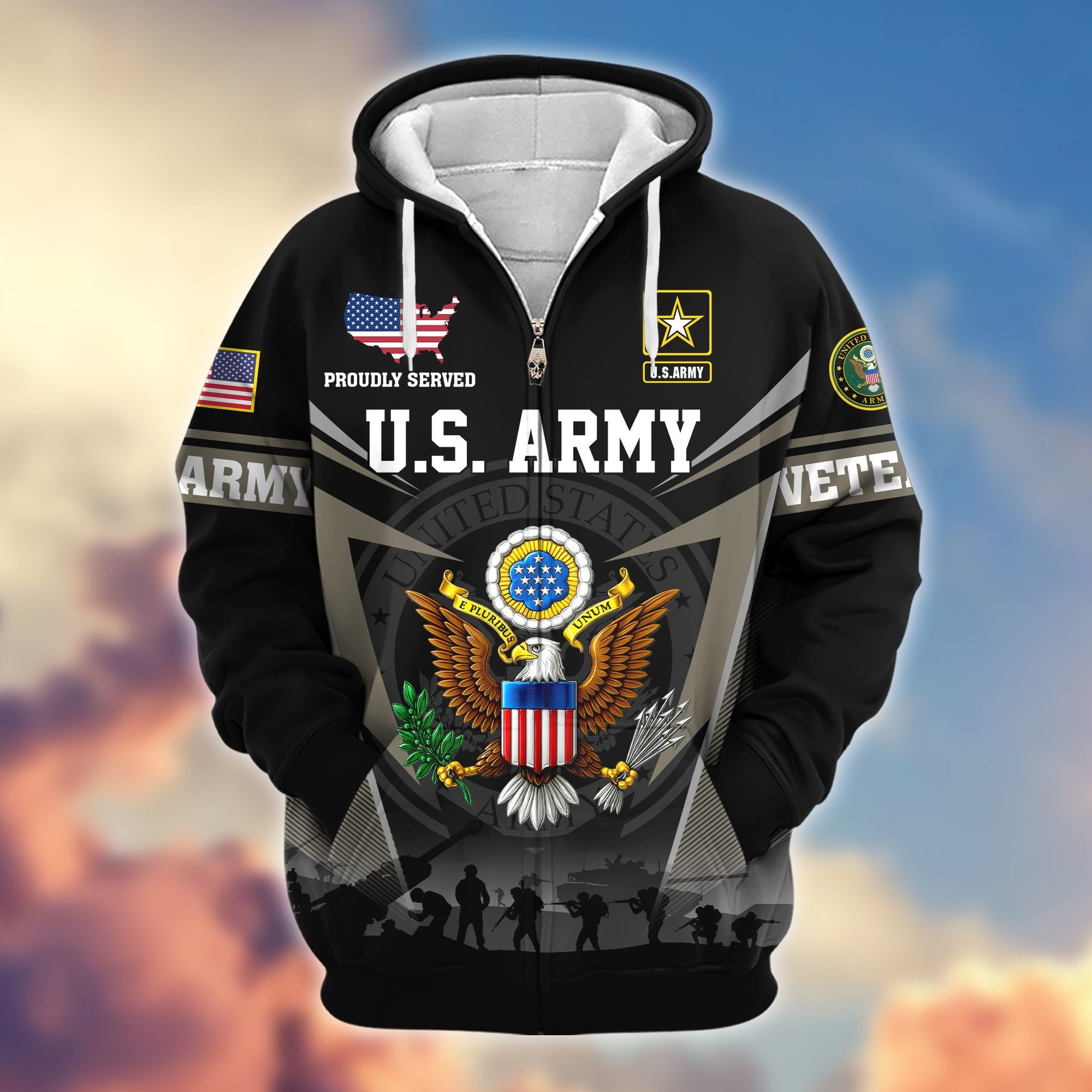 Premium US Veterans Zip Hoodie, Gifts For US Veterans, Gifts On Father's Day, Veterans Day.