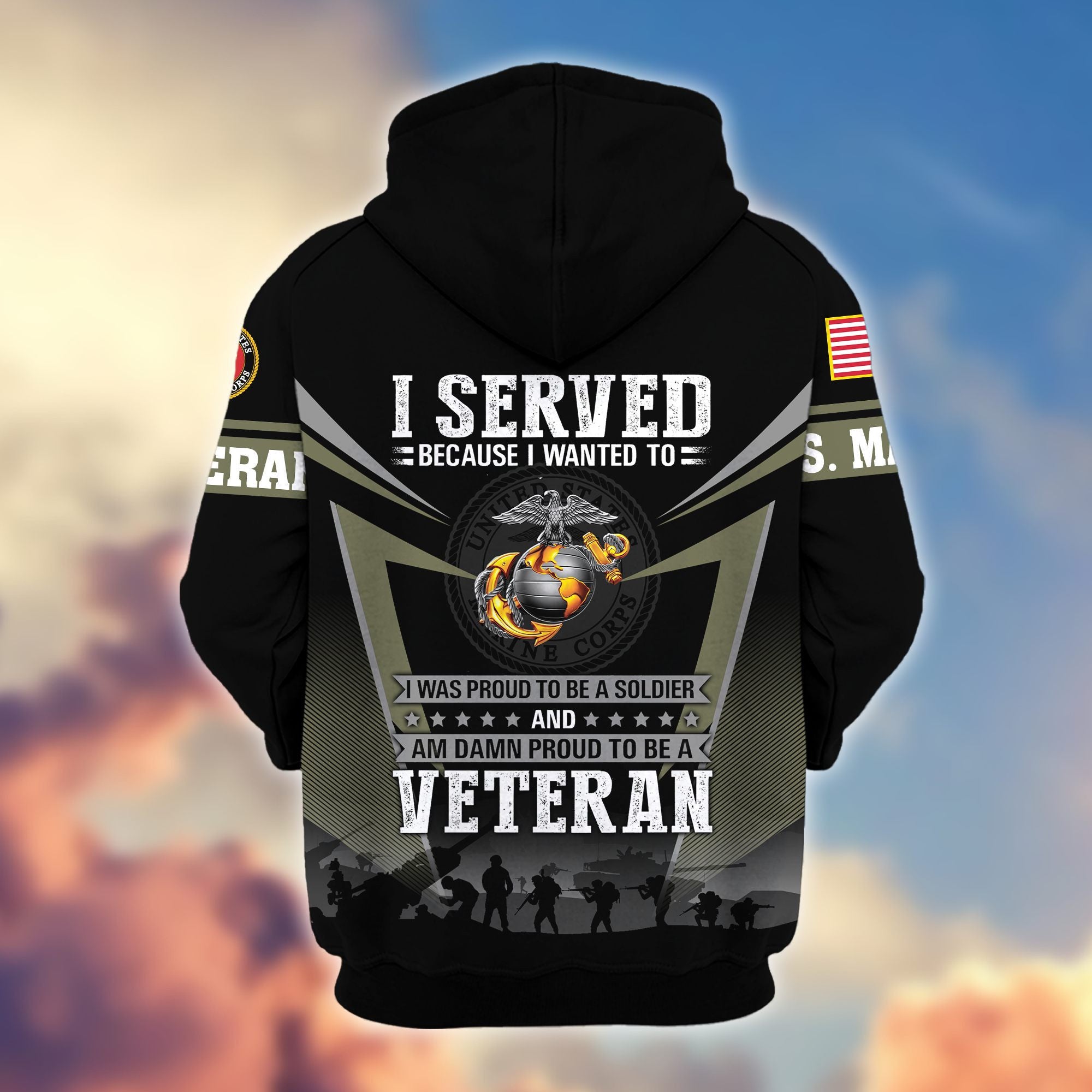 Premium US Veterans Zip Hoodie, Gifts For US Veterans, Gifts On Father's Day, Veterans Day.