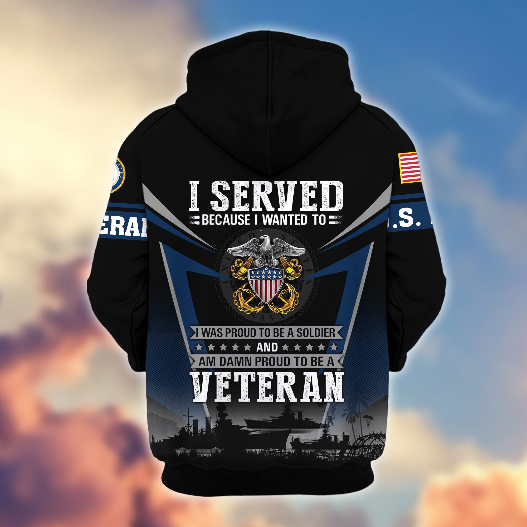Premium US Veterans Zip Hoodie, Gifts For US Veterans, Gifts On Father's Day, Veterans Day.