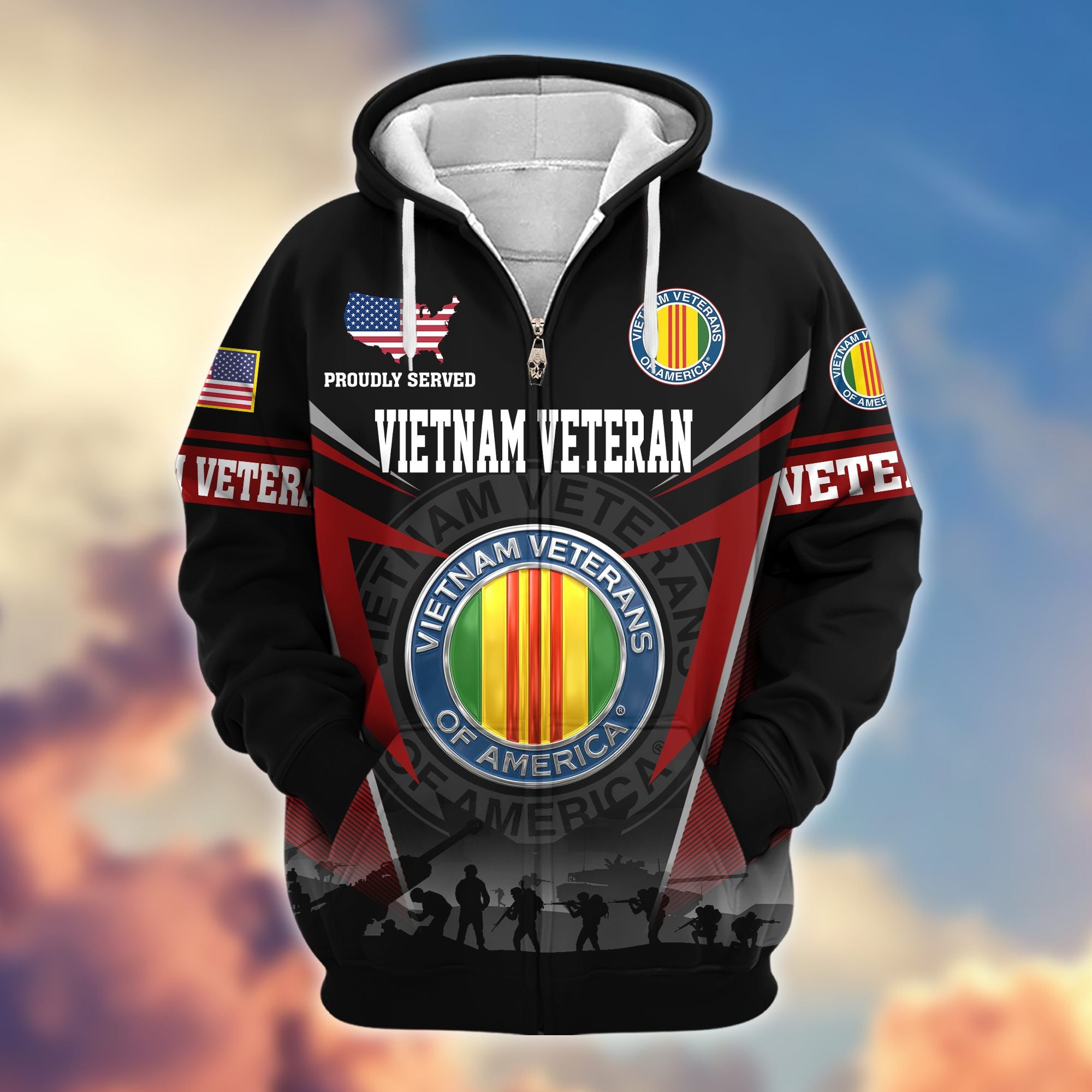 Premium US Veterans Zip Hoodie, Gifts For US Veterans, Gifts On Father's Day, Veterans Day.