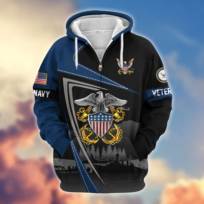 Premium US Veterans Zip Hoodie, Gifts For US Veterans, Gifts On Father's Day, Veterans Day.
