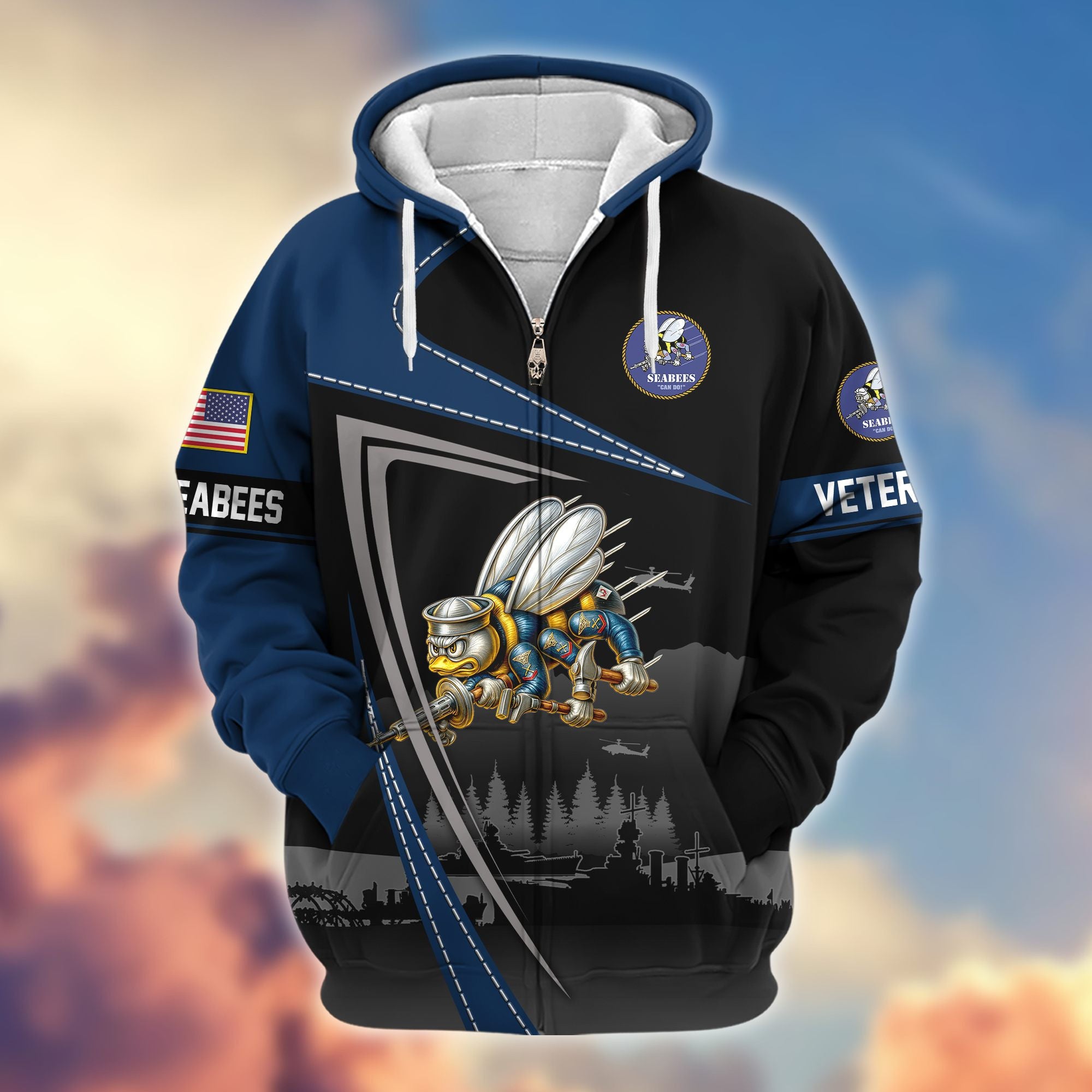 Premium US Veterans Zip Hoodie, Gifts For US Veterans, Gifts On Father's Day, Veterans Day.