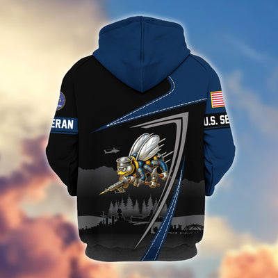 Premium US Veterans Zip Hoodie, Gifts For US Veterans, Gifts On Father's Day, Veterans Day.