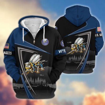 Premium US Veterans Zip Hoodie, Gifts For US Veterans, Gifts On Father's Day, Veterans Day.