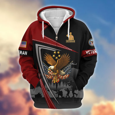 Premium US Veterans Zip Hoodie, Gifts For US Veterans, Gifts On Father's Day, Veterans Day.