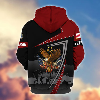 Premium US Veterans Zip Hoodie, Gifts For US Veterans, Gifts On Father's Day, Veterans Day.