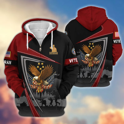 Premium US Veterans Zip Hoodie, Gifts For US Veterans, Gifts On Father's Day, Veterans Day.