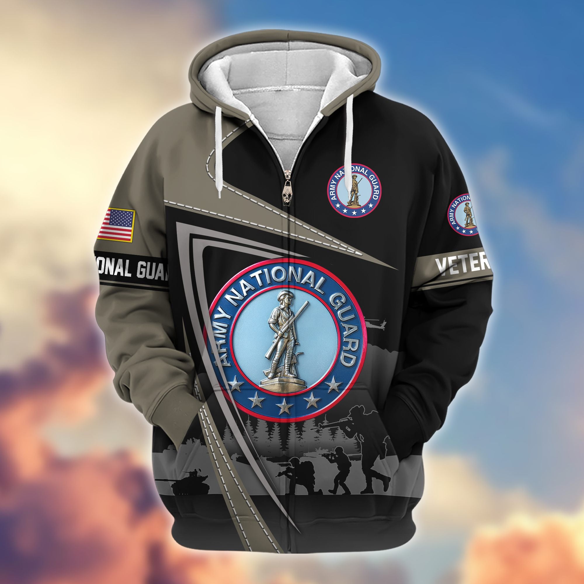 Premium US Veterans Zip Hoodie, Gifts For US Veterans, Gifts On Father's Day, Veterans Day.